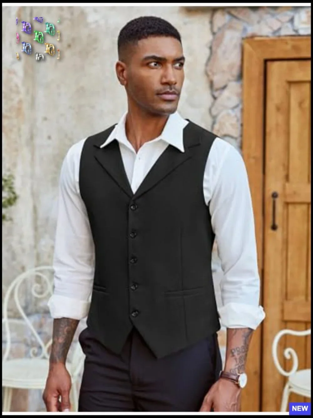 Slim Fit Notch Lapel Waistcoat Formal Casual Vest Adjustable Back Strap